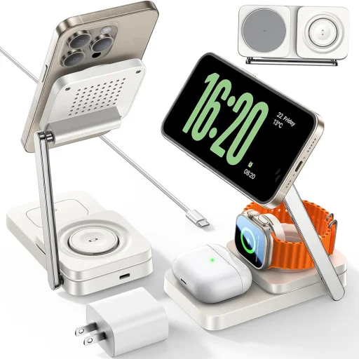 LISEN 3 v 1 skladací MagSafe 15W stolný nabíjací stojan s 20W adaptérom, biely - 2