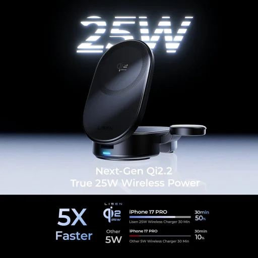 Lisen W121 3 v 1 bezdrôtová nabíjacia stanica so 45W adaptérom, čierna (YL0325080017) - 3