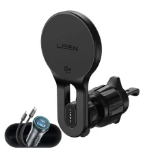 Lisen W704 Pro držiak na telefón do auta s bezdrôtovým nabíjaním do mriežky ventilácie, 25 W, Qi2.2, čierny