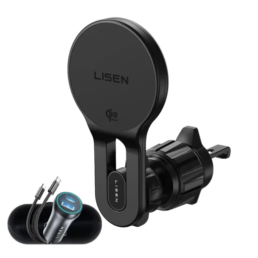 Lisen W704 Pro držiak na telefón do auta s bezdrôtovým nabíjaním do mriežky ventilácie, 25 W, Qi2.2, čierny - 1