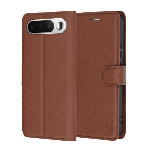Hnedé koženkové puzdro Techsuit Leather Folio pre Realme 16 5G - 1