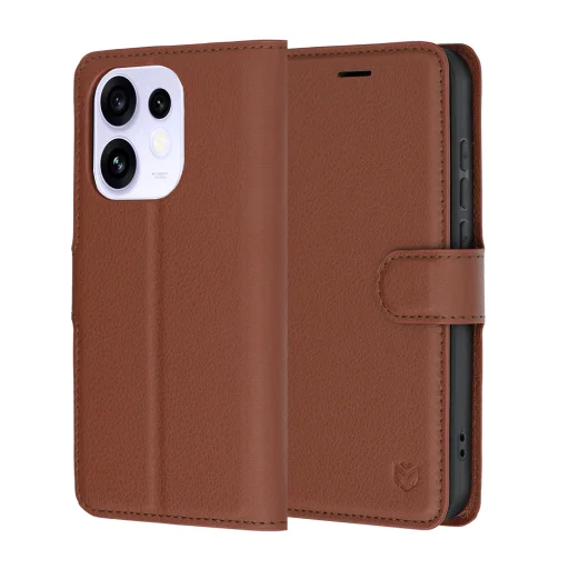 Hnedé peňaženkové puzdro Techsuit Leather Folio pre Oppo Reno16 - 1