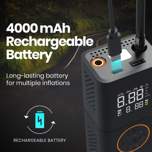 Bezdrôtový kompresor do auta Techsuit GoInflate AI1 s LED svetlom, 4000mAh, čierny - 2