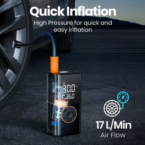 Bezdrôtový kompresor do auta Techsuit GoInflate AI1 s LED svetlom, 4000mAh, čierny - 3