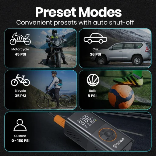 Bezdrôtový kompresor do auta Techsuit GoInflate AI1 s LED svetlom, 4000mAh, čierny - 6