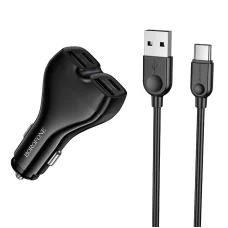 Borofone Car charger BZ35 Leader - 2 x Type C + USB - PD 30W with cable USB to Type C black