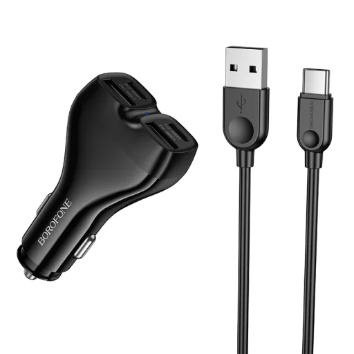 Borofone Car charger BZ35 Leader - 2 x Type C + USB - PD 30W with cable USB to Type C black - 1