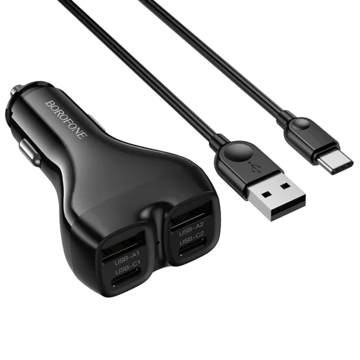 Borofone Car charger BZ35 Leader - 2 x Type C + USB - PD 30W with cable USB to Type C black - 2
