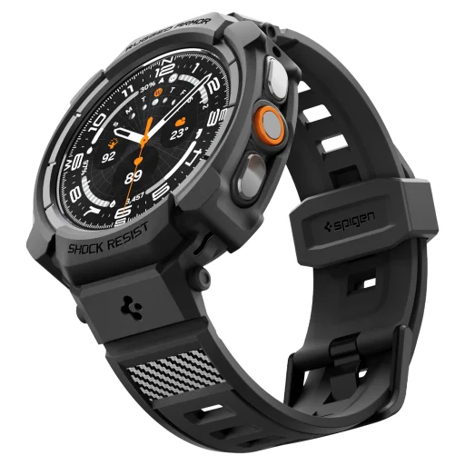 Spigen Rugged Armor Pro ochranné puzdro s integrovaným remienkom, matná čierna – Samsung Galaxy Watch Ultra 2 47mm - 9