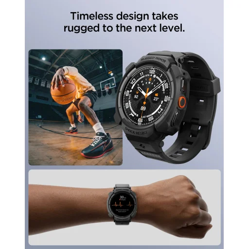  Samsung Galaxy Watch Ultra 2 47mm Spigen Rugged Armor Pro védőtok integrált szíjjal, matt fekete - 13