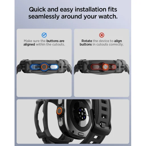  Samsung Galaxy Watch Ultra 2 47mm Spigen Rugged Armor Pro védőtok integrált szíjjal, matt fekete - 14