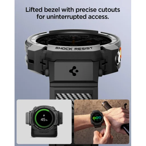  Samsung Galaxy Watch Ultra 2 47mm Spigen Rugged Armor Pro védőtok integrált szíjjal, matt fekete - 16