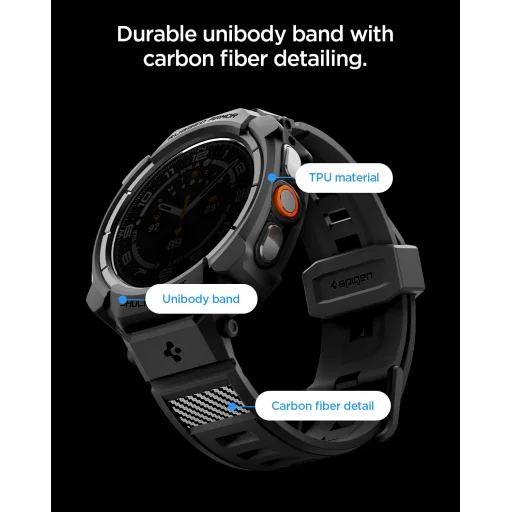  Samsung Galaxy Watch Ultra 2 47mm Spigen Rugged Armor Pro védőtok integrált szíjjal, matt fekete - 19
