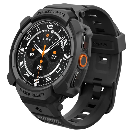 Spigen Rugged Armor Pro ochranné puzdro s integrovaným remienkom, matná čierna – Samsung Galaxy Watch Ultra 2 47mm - 1