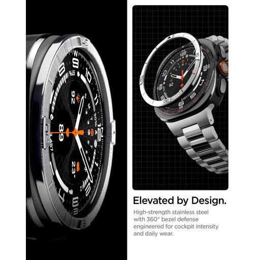 Spigen Bezel Tune (Pilot) ochranný krúžok lunety pre Samsung Galaxy Watch Ultra 2 47mm, strieborný - 12