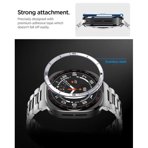 Spigen Bezel Tune (Pilot) ochranný krúžok lunety pre Samsung Galaxy Watch Ultra 2 47mm, strieborný - 14