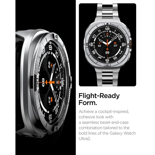 Spigen Bezel Tune Pro (Pilot) ochranné puzdro s kovovým rámčekom pre Samsung Galaxy Watch Ultra 2 47 mm, strieborné - 12