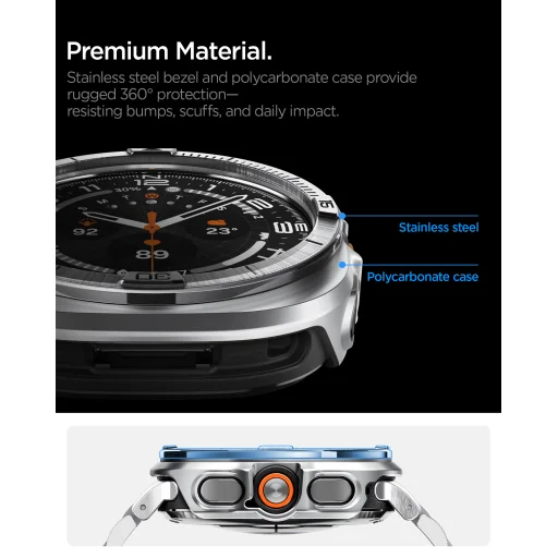 Spigen Bezel Tune Pro (Pilot) ochranné puzdro s kovovým rámčekom pre Samsung Galaxy Watch Ultra 2 47 mm, strieborné - 13
