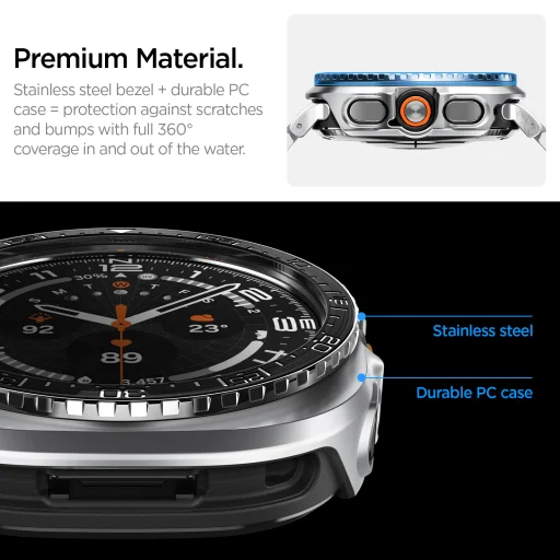 Spigen Bezel Tune Pro Diver ochranné puzdro s kovovou lunetou pre Samsung Galaxy Watch Ultra 2 47 mm, čierne - 13