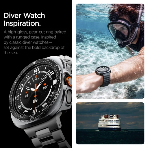 Spigen Bezel Tune Pro Diver ochranné puzdro s kovovou lunetou pre Samsung Galaxy Watch Ultra 2 47 mm, čierne - 14