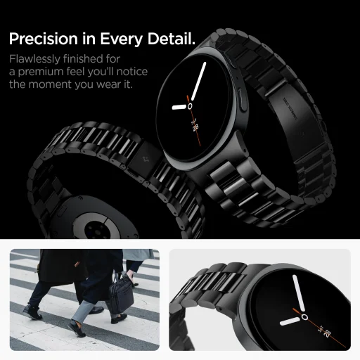 Spigen Modern Fit 316L remienok z nehrdzavejúcej ocele, čierny – Samsung Galaxy Watch 9/8 46mm/44mm/40mm - 11
