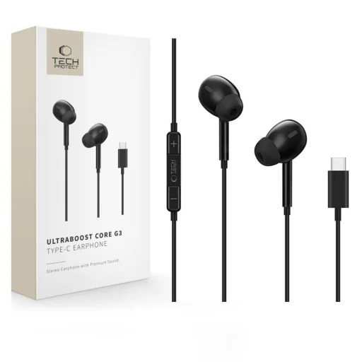 Tech-Protect Ultraboost Core G3 čierne káblové slúchadlá USB-C - 1