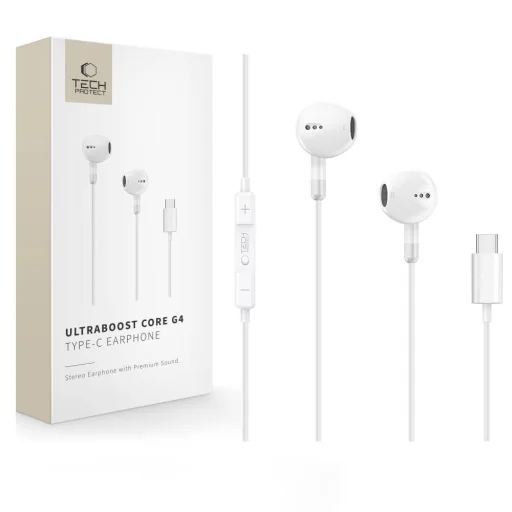 Tech-Protect Ultraboost Core G4 USB-C káblové slúchadlá, biele - 1