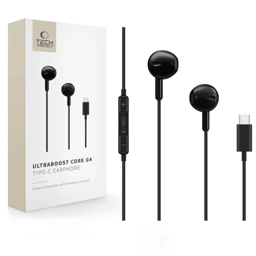 Tech-Protect Ultraboost Core G4 USB-C káblové slúchadlá čierne - 1