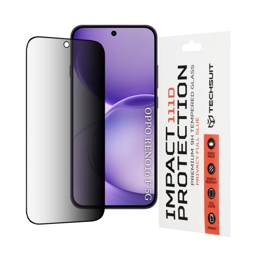 Oppo Reno16 F čierne Techsuit 111D Privacy Full Glue privátne ochranné tvrdené sklo - 1