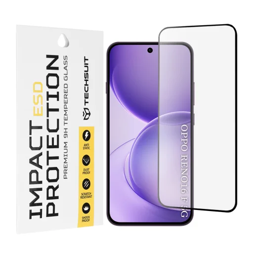 Oppo Reno16 F / Reno16 FS čierne Techsuit ESD Glass ochranné tvrdené sklo na displej - 1