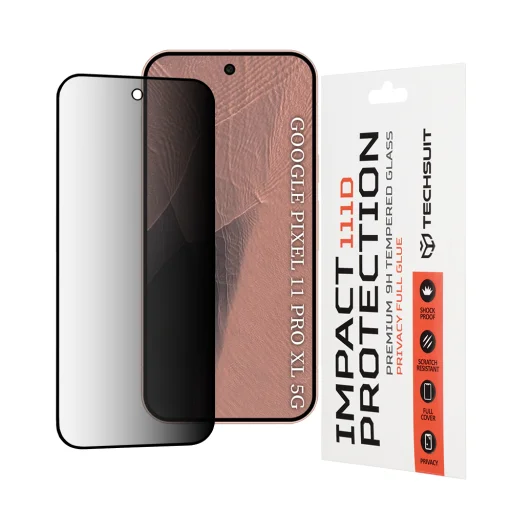 Techsuit 111D Privacy celoplošné ochranné sklo pre Google Pixel 11 Pro XL, čierne ochranné sklo - 1