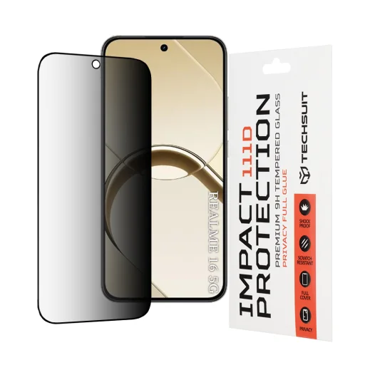 Techsuit 111D Privacy tvrdené sklo s celoplošným lepením pre Realme 16 5G, čierne ochranné sklo - 1
