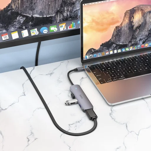 Hoco HB27 5 v 1 USB-C adaptér sivý - 7
