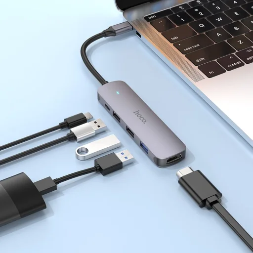 Hoco HB27 5 v 1 USB-C adaptér sivý - 8