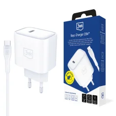  3mk Rayo Charger 20W PD3.0 PPS USB-C hálózati töltő USB-C–USB-C 3 A 60 W kábellel, fehér