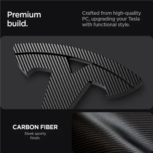 Spigen Tesla predný emblém logo kompletné prekrytie karbón – Tesla Model 3 2024 - 2