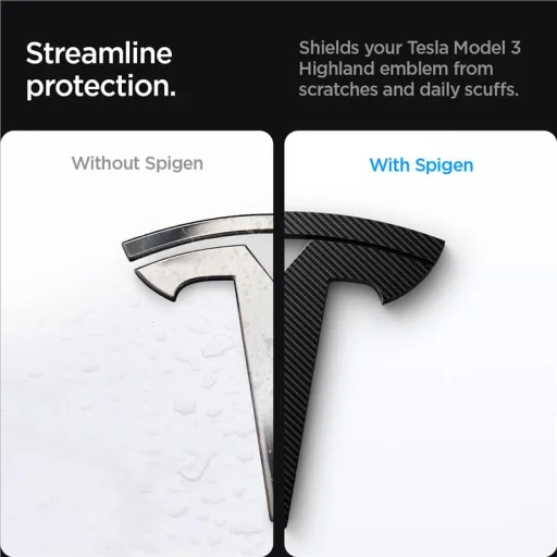 Spigen Tesla predný emblém logo kompletné prekrytie karbón – Tesla Model 3 2024 - 3