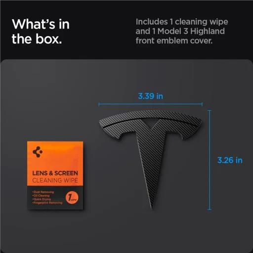 Spigen Tesla predný emblém logo kompletné prekrytie karbón – Tesla Model 3 2024 - 6