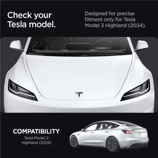 Spigen Tesla predný emblém logo kompletné prekrytie karbón – Tesla Model 3 2024 - 13