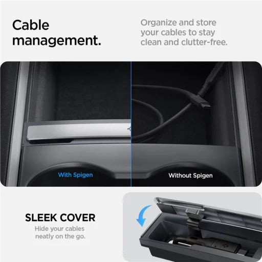 Spigen Tesla Cable Organizer Station kábelrendező állomás fekete Tesla Model 3/Y-hoz - 4