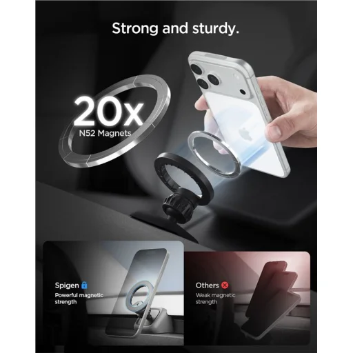 Spigen Tesla Airvent MagSafe TAM100 držiak na telefón do mriežky ventilácie, čierny – Tesla Model 3 (2024–2026) / Model Y Juniper (2025–2026) - 2