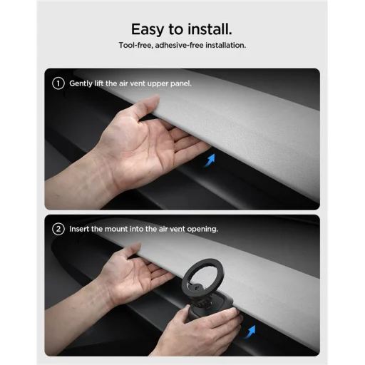 Spigen Tesla Airvent MagSafe TAM100 držiak na telefón do mriežky ventilácie, čierny – Tesla Model 3 (2024–2026) / Model Y Juniper (2025–2026) - 9