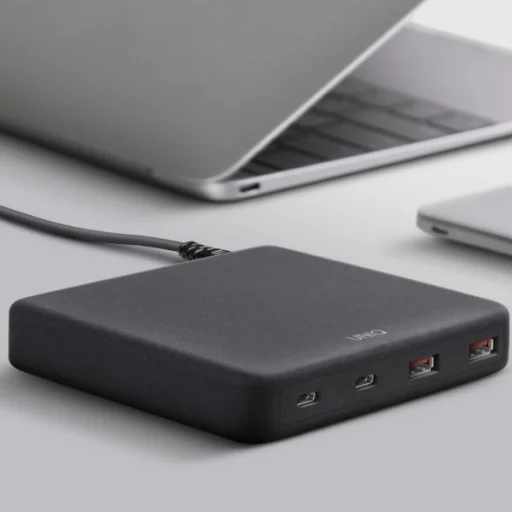 UNIQ Surge Mini 100 W-os asztali töltőállomás, antracitfekete, 2× USB és 2× USB-C - 6