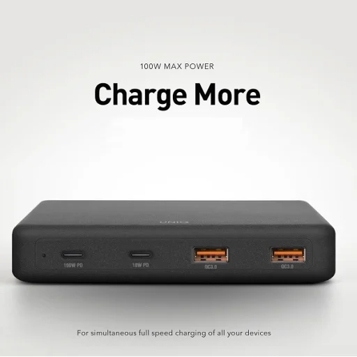 UNIQ Surge Mini 100 W-os asztali töltőállomás, antracitfekete, 2× USB és 2× USB-C - 8