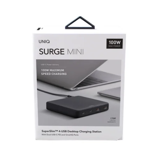 UNIQ Surge Mini 100 W-os asztali töltőállomás, antracitfekete, 2× USB és 2× USB-C - 9