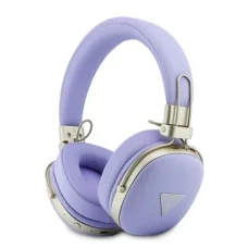 Guess PU Grained Triangle Gold Metal Logo ENC bezdrôtové bluetooth slúchadlá fialové