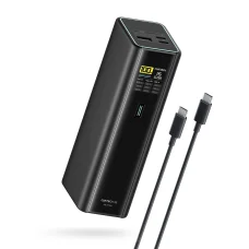 Cuktech PB200U 210W 20000 mAh powerbanka s 2× USB-C, USB-A, TFT displejom a 240W USB-C káblom, čierna