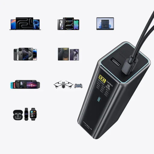 Cuktech PB200U 210W 20000 mAh powerbanka s 2× USB-C, USB-A, TFT displejom a 240W USB-C káblom, čierna - 9