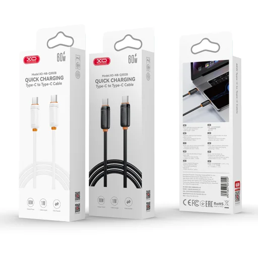 XO NB-Q298 USB-C–USB-C PD nabíjací a dátový kábel, 1 m, 240 W, biely - 4