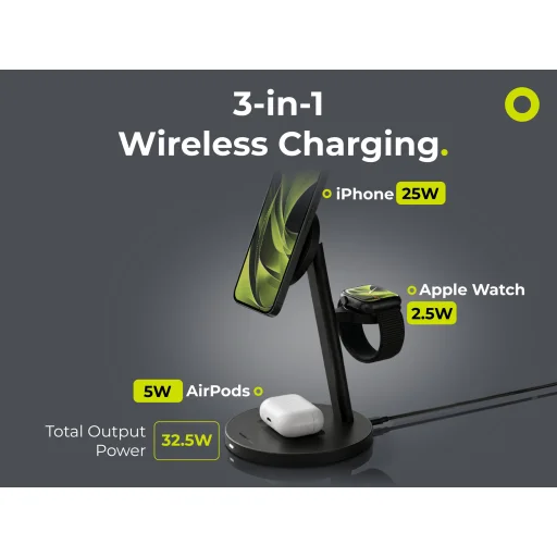 Mobile Origin Qi2 25W PowerStand Pro 3 v 1 nabíjací stojan s PW40 GaN nabíjačkou, čierna - 13